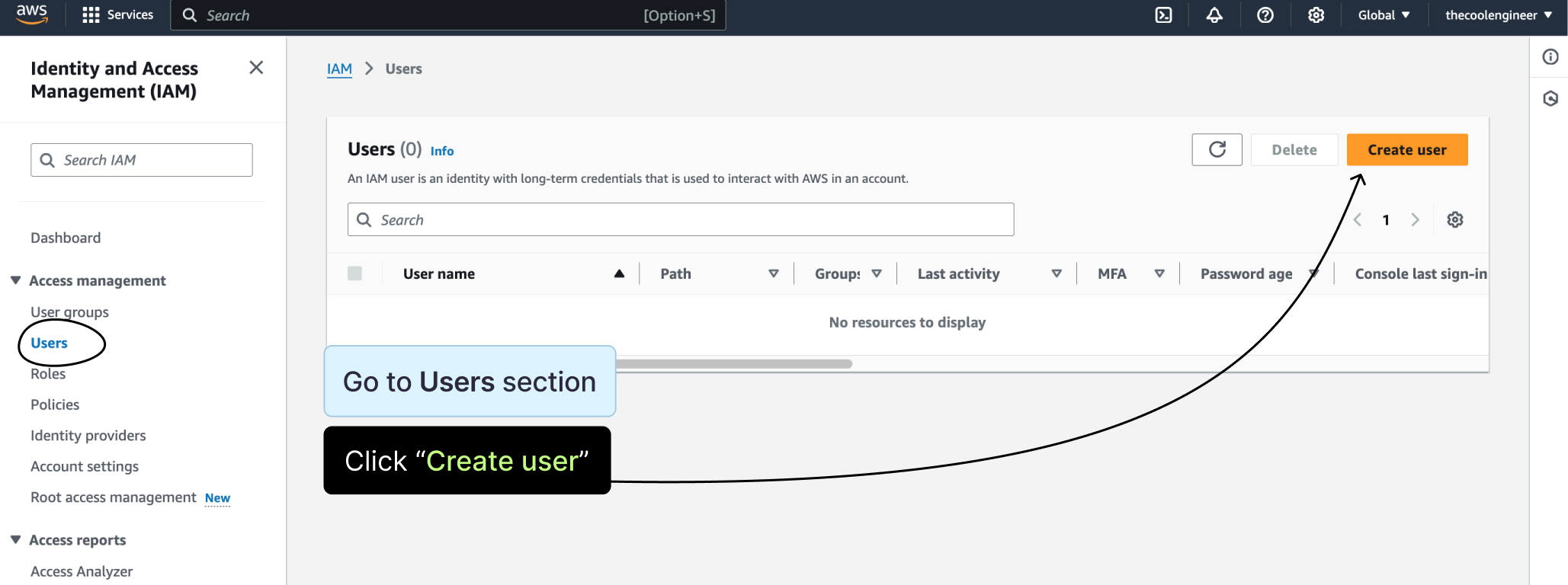 Illustration: Open the user creation path and create a dedicated support user rather than reusing an existing shared credential.