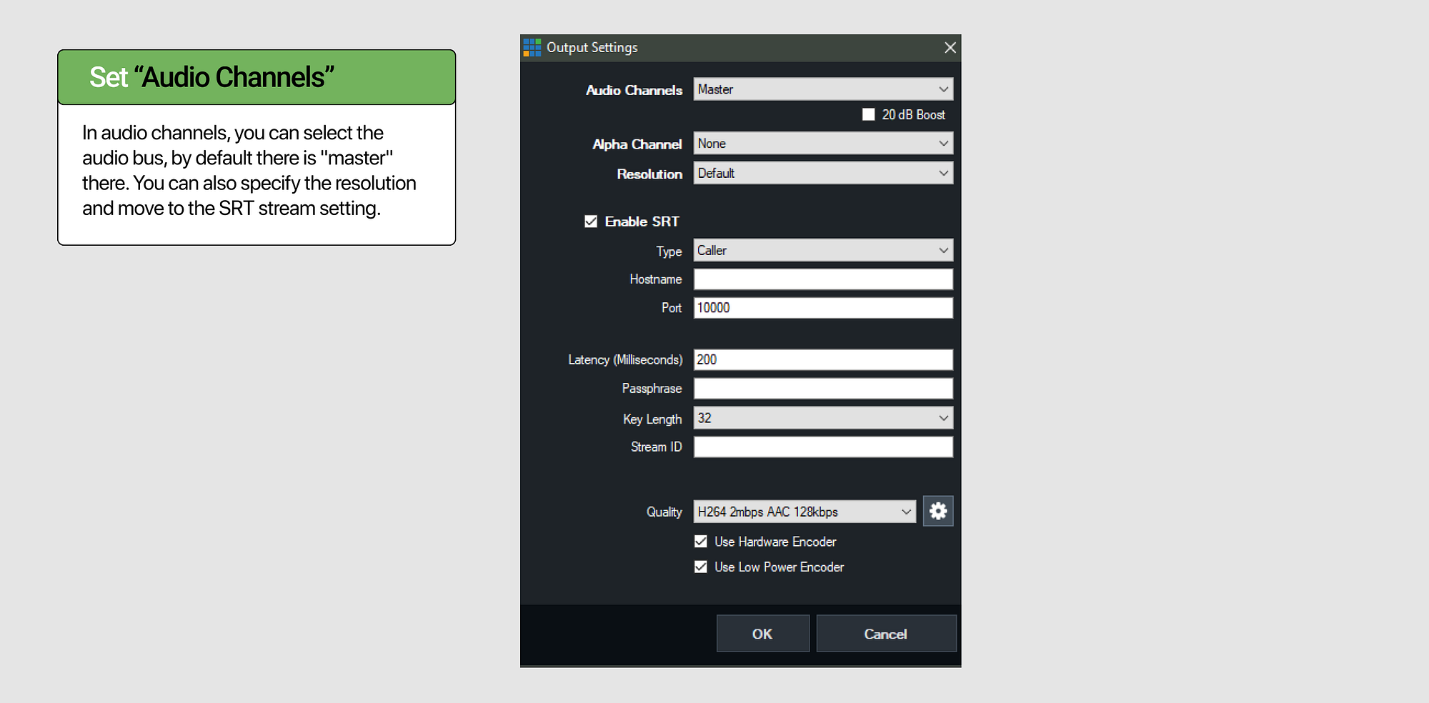 vMix SRT output parameters