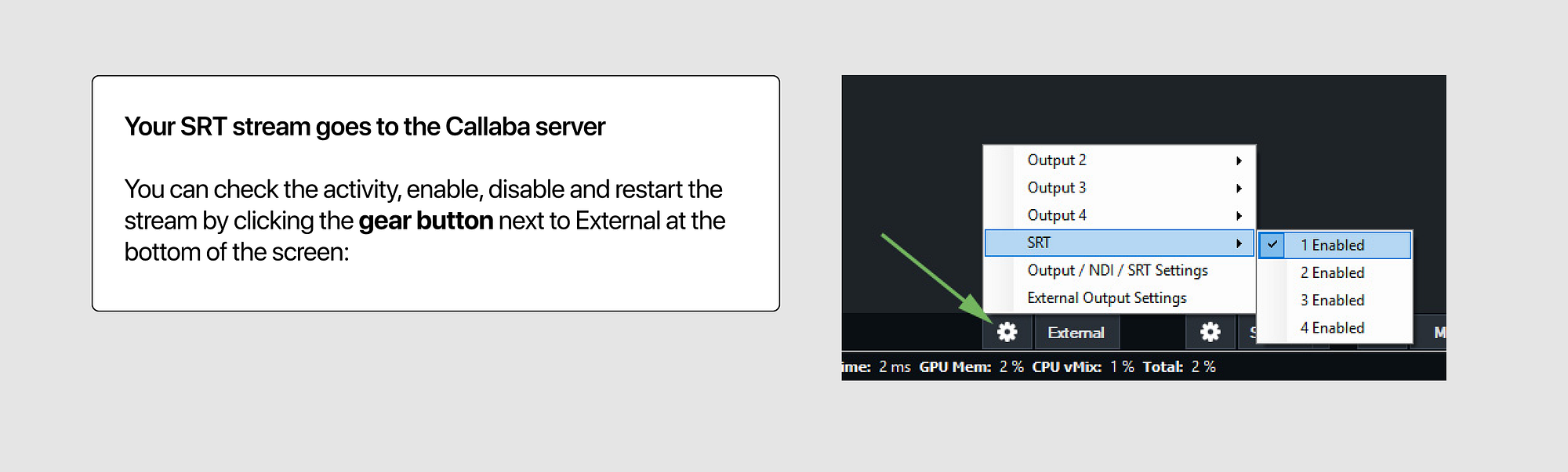 vMix External SRT output controls