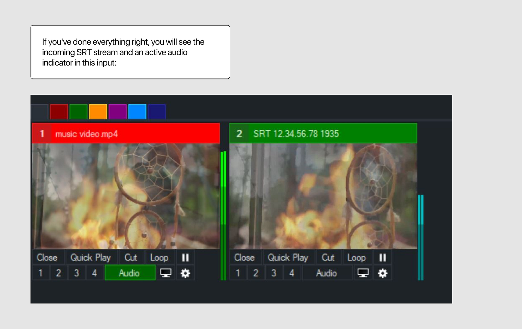 Incoming SRT stream visible in vMix