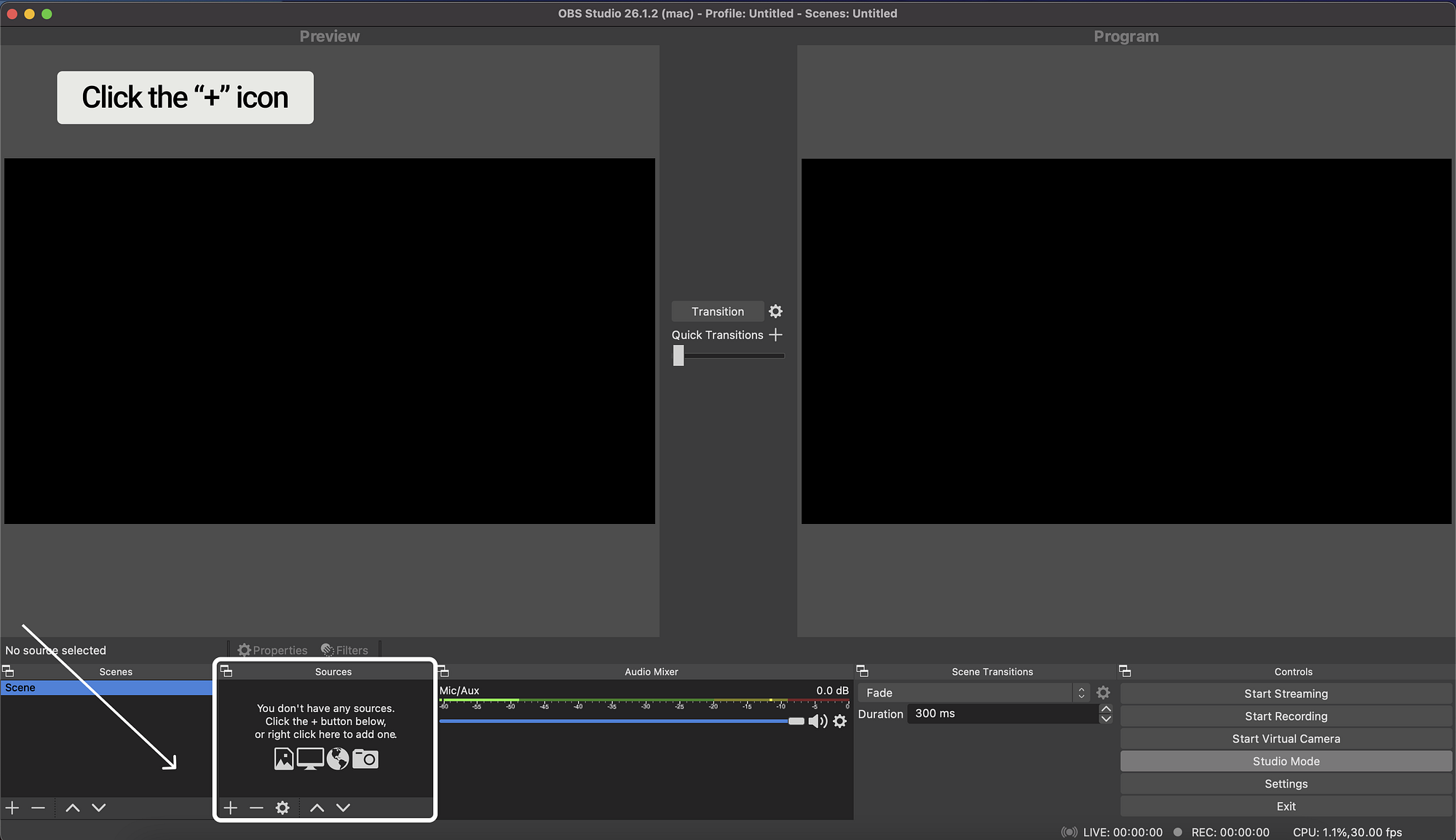 OBS Studio main window