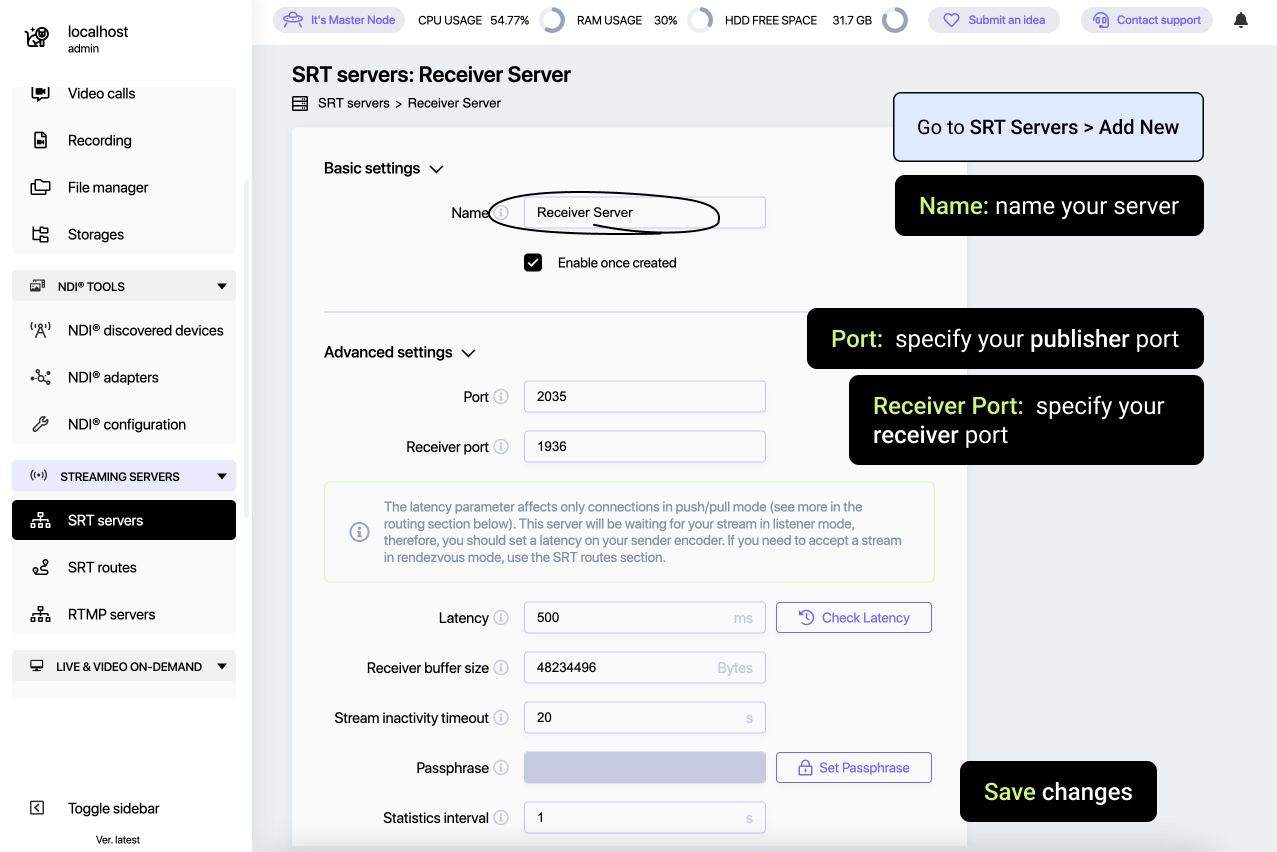 Create an SRT server in Callaba